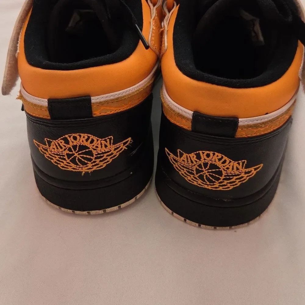 Nike Air Jordan Retro 1 Low Black/Orange Strap Sneaker 574420-024 Size 13